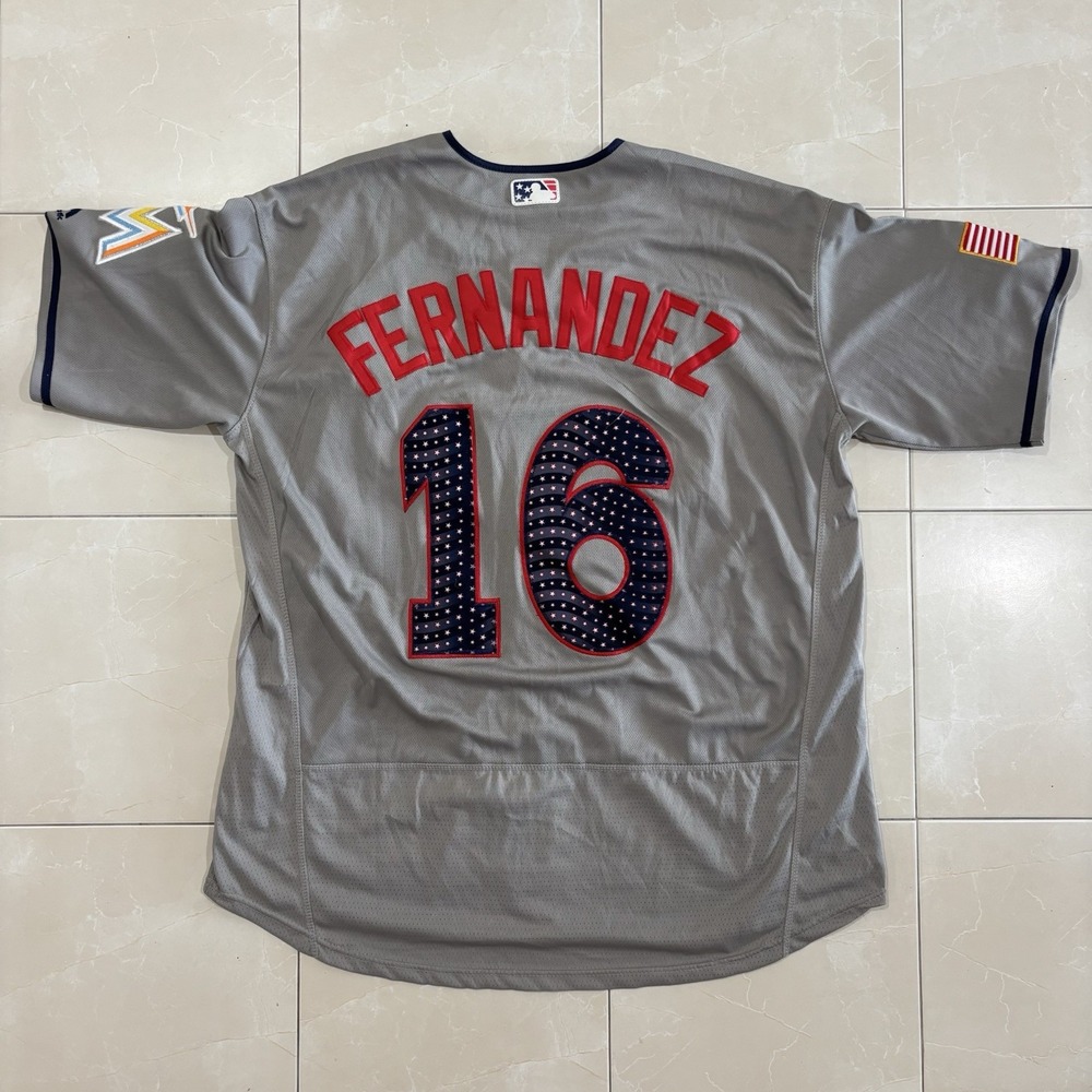 RARE Miami Marlins Fernandez Jersey Stars & Stripes Majestic Men's 48 L Stitched